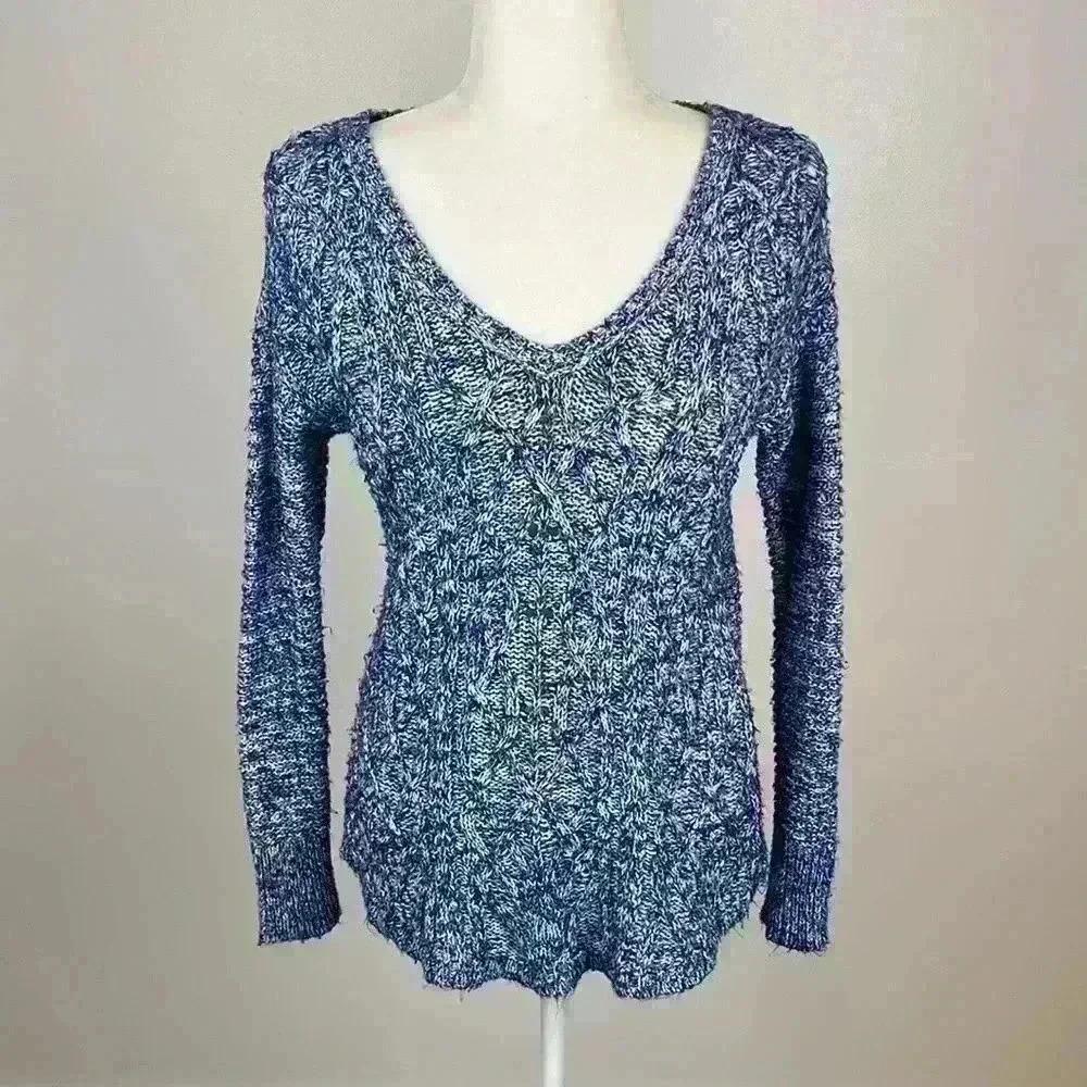 American Eagle Blue & White V-Neck Pullover Sweater Size XS
